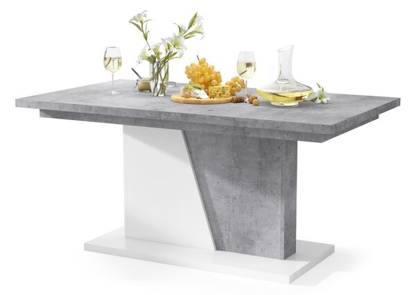 NOBLE NOIR Betón Millenium/Biely Mat - ROZKLADANÝ STÔL DO 218 cm, pre 8, 10 osôb