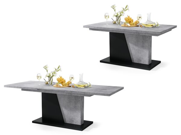 NOBLE NOIR Betón Millenium/Čierny Mat - ROZKLADANÝ STÔL DO 218 cm, pre 8, 10 osôb