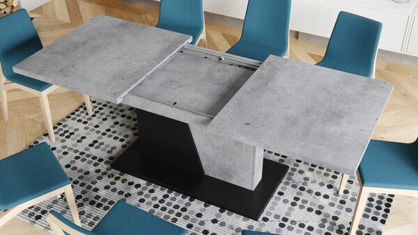 NOBLE NOIR Betón Millenium/Čierny Mat - ROZKLADANÝ STÔL DO 218 cm, pre 8, 10 osôb