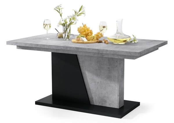 NOBLE NOIR Betón Millenium/Čierny Mat - ROZKLADANÝ STÔL DO 218 cm, pre 8, 10 osôb