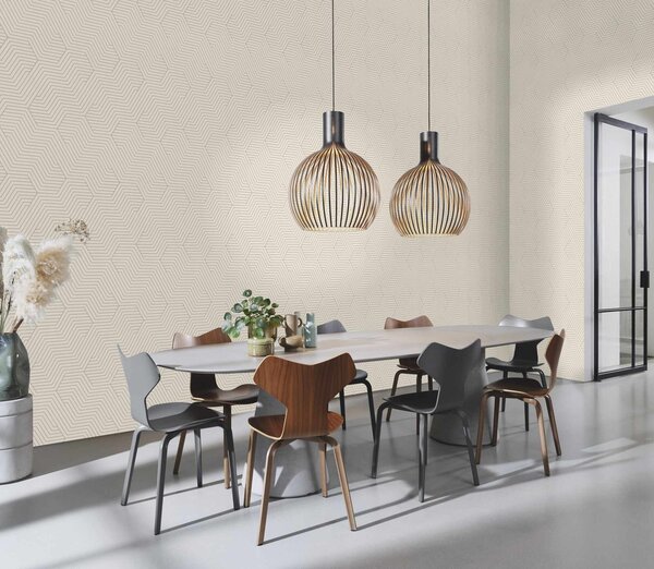 RASCH | Vliesová tapeta na stenu Deco Style 312515 | 0,53 x 10,05 m | krémová, metalická
