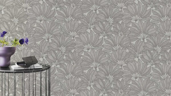 RASCH | Vliesová tapeta na stenu Deco Style 542646 | 0,53 x 10,05 m | šedá, metalická