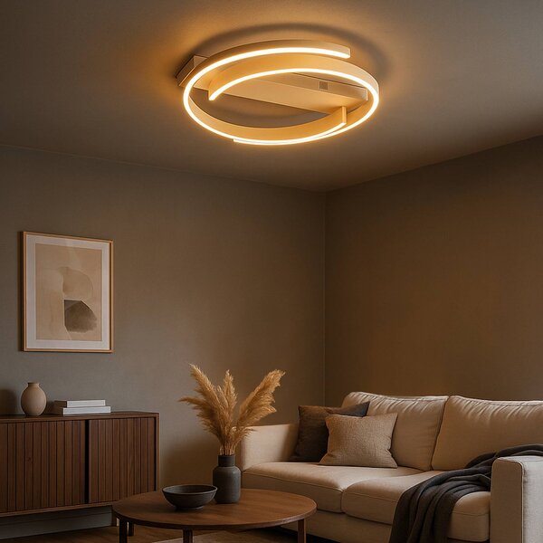 Stropné LED svetlo CIRCLY, piesková farba, Ø 56 cm, diaľkové ovládanie, Krémová / jantárovo žltá, Obývacia izba / jedáleň, kov, Moderný, Závesné svietidlo
