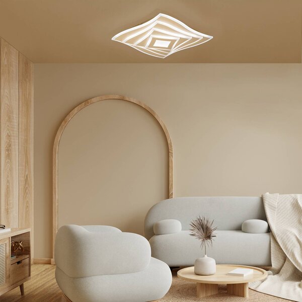 FISCHER & HONSEL Stropné LED svetlo HERO, piesková, 40x40 cm, diaľkové ovládanie, stmievateľné, Krémová / jantárovo žltá, Obývacia izba / jedáleň, kov, Moderný, Stropné svetlo