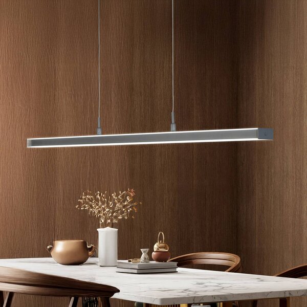 LED závesné svietidlo Valeno, sivá, dĺžka 115 cm, dotykový stmievač, Hliník / sivá / zinok, Obývacia izba / jedáleň, kov, Moderný, Závesné svietidlo