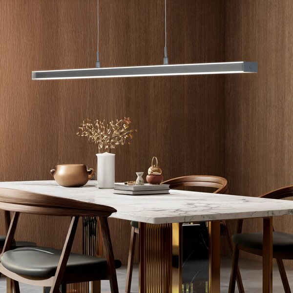 LED závesné svietidlo Valeno, sivá, dĺžka 115 cm, dotykový stmievač, Hliník / sivá / zinok, Obývacia izba / jedáleň, kov, Moderný, Závesné svietidlo