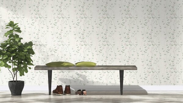 RASCH | Vliesová tapeta na stenu Deco Style 416039 | 0,53 x 10,05 m | biela, zelená, ružová