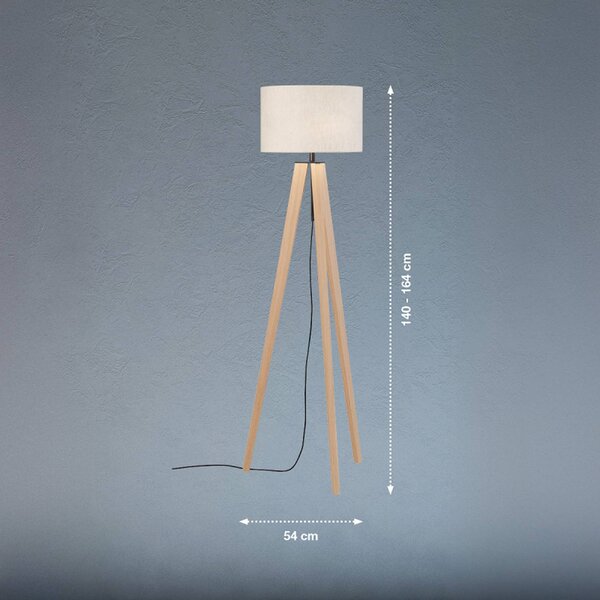 FISCHER & HONSEL Stojacia lampa SHINE-WOOD, piesková/čierna/dubová Výška 164 cm 3 x E27, Krémová / jantárovo žltá, Obývacia izba / jedáleň, Textil / látka / hodváb, Stojaca lampa
