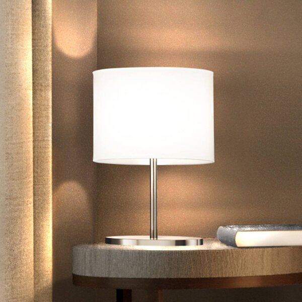 Stolová lampa Modena, biela/nikel, chintz, výška 27 cm, E14, Biela / opálová, Obývacia izba / jedáleň, Textil / látka / hodváb, Moderný, Stojacie svietidlo