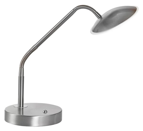 Stolová LED lampa Tallri, nikl, výška 60 cm, dotykový stmievač, Hliník / sivá / zinok, Obývacia izba / jedáleň, kov, Moderný