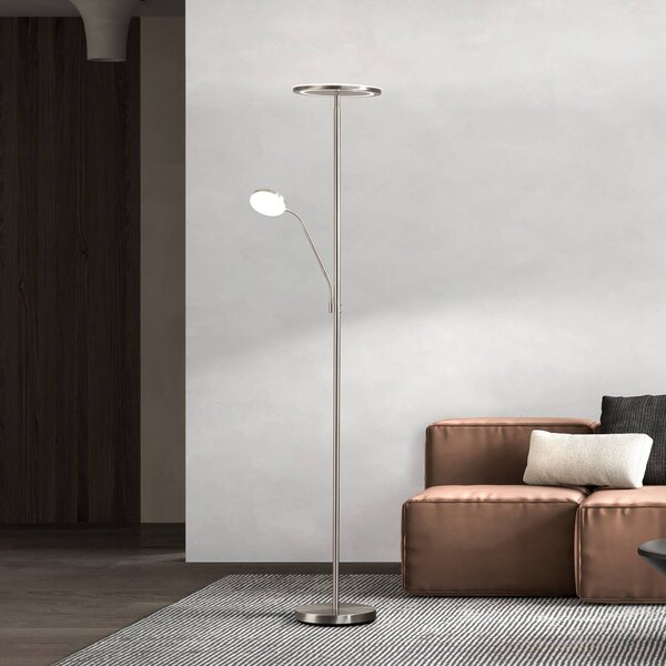 LED stojacia lampa Sorento nikl Výška 182 cm 2-pl. Touchdim, Hliník / sivá / zinok, Obývacia izba / jedáleň, kov, Moderný, Zemné bodové svetlo