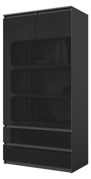 Šatníková Skriňa Antracit / Čierny Lesk – Dvojdverová Skriňa do Spálne s 2 Zásuvkami, Šatníková Skriňa Š90 x V180 x H50 cm