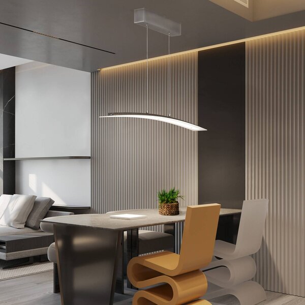 LED závesné svietidlo Mavero, nikl, dĺžka 90 cm, dotykový stmievač, Hliník / sivá / zinok, Obývacia izba / jedáleň, kov, Moderný, Závesné svietidlo