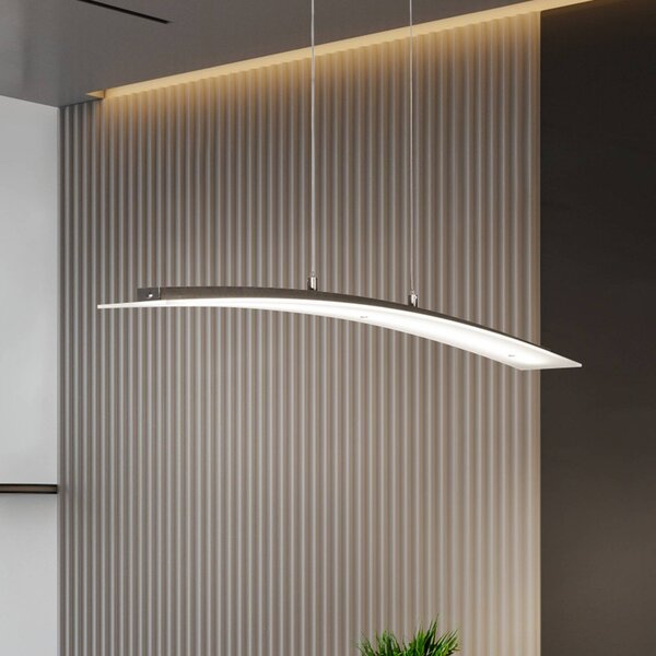 LED závesné svietidlo Mavero, nikl, dĺžka 90 cm, dotykový stmievač, Hliník / sivá / zinok, Obývacia izba / jedáleň, kov, Moderný, Závesné svietidlo
