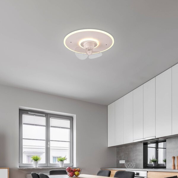 Reality Leuchten LED ventilátor Nybro, biely, DC, tichý, Ø 50 cm, diaľkové ovládanie, Biela / opálová, Obývacia izba / jedáleň, kov, Moderný, Závesné svietidlo
