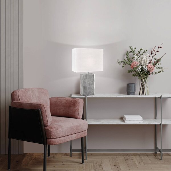 FISCHER & HONSEL Stolová lampa Amiens, biela/nikel, výška 50 cm, ľan/kov, Biela / opálová, Obývacia izba / jedáleň, Textil / látka / hodváb, Stojacie svietidlo