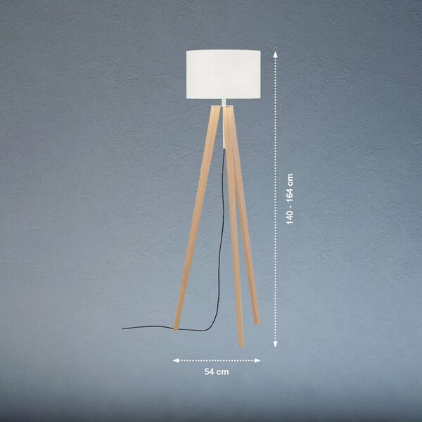 FISCHER & HONSEL Stojacia lampa SHINE-WOOD, biele/niklové/dubové, výška 164 cm, 3 x E27, Biela / opálová, Obývacia izba / jedáleň, Textil / látka / hodváb, Stojaca lampa