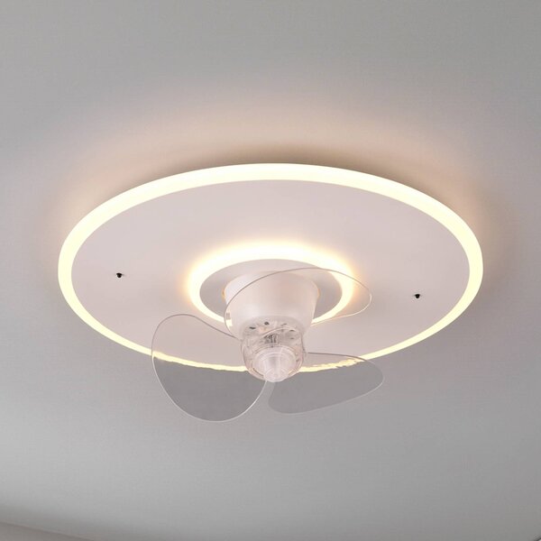 Reality Leuchten LED ventilátor Nybro, biely, DC, tichý, Ø 50 cm, diaľkové ovládanie, Biela / opálová, Obývacia izba / jedáleň, kov, Moderný, Závesné svietidlo