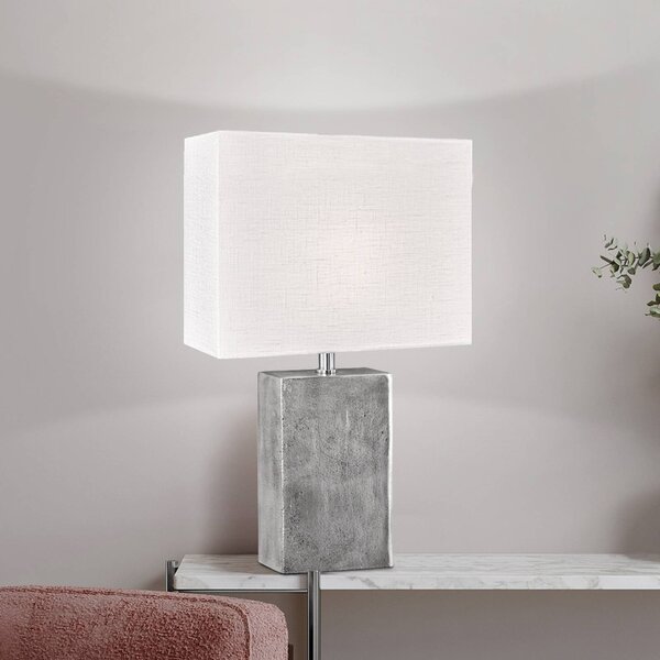 FISCHER & HONSEL Stolová lampa Amiens, biela/nikel, výška 50 cm, ľan/kov, Biela / opálová, Obývacia izba / jedáleň, Textil / látka / hodváb, Stojacie svietidlo