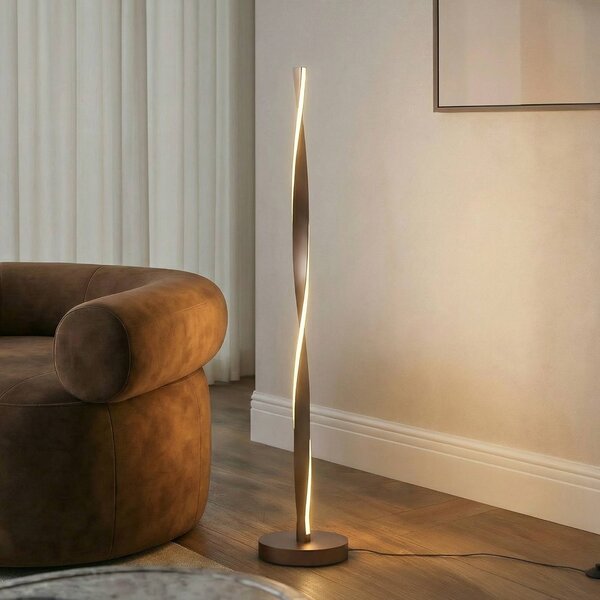 Lindby LED stojacia lampa Jaren, čierne/hnedé, 114 cm,, Hnedá / hrdzavá, Obývacia izba / jedáleň, kov, Moderný