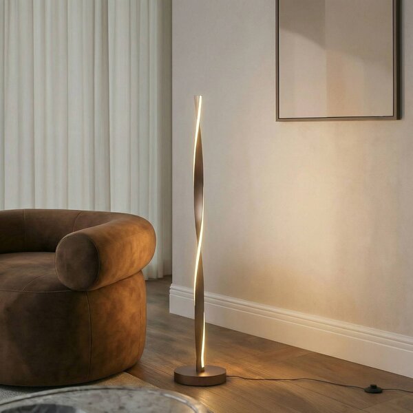 Lindby LED stojacia lampa Jaren, čierne/hnedé, 114 cm,, Hnedá / hrdzavá, Obývacia izba / jedáleň, kov, Moderný