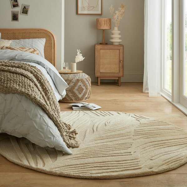 Flair Rugs , Kusový koberec Solace Lino Leaf Natural kruh, 160x160 (priemer) kruh, béžová, obývacia izba