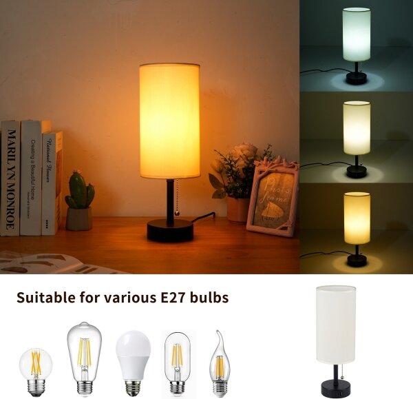 Brilagi - Stolná lampa so USB portom TABLON 1xE27/25W/230V čierna/krémová