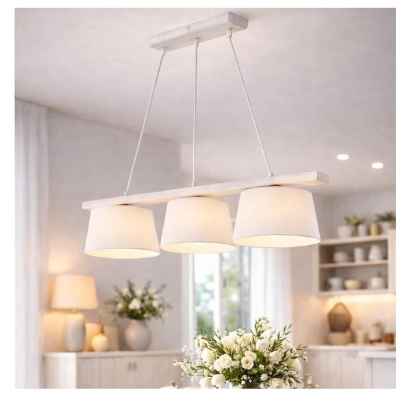 Závesný luster na lankách AIDA 3xE27/60W/230V, priemer 25 cm, dub/biela