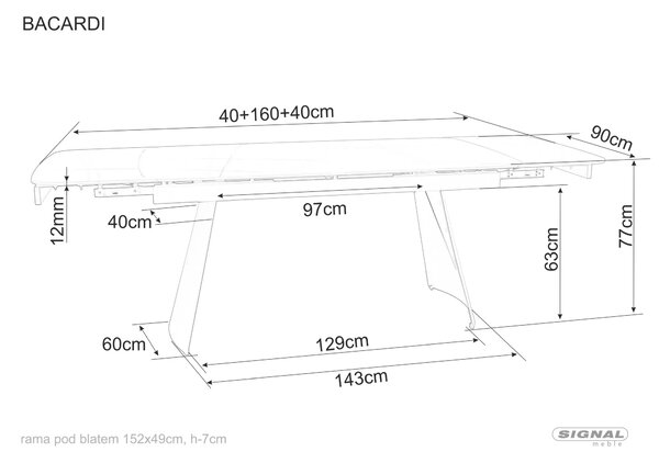 Signal Jedálenský rozkladací stôl Bacardi, 160-240cm, matná čierna / matná čierna