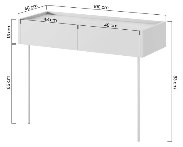 Toaletný stolík Desin 100 cm so zásuvkami a kovovými nohami - kašmír / dub nagano