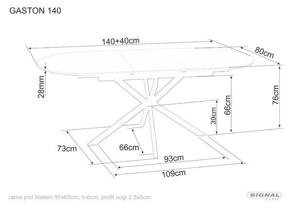 Signal Jedálenský rozkladací stôl Gaston, 140-180cm, matná biela / matná čierna