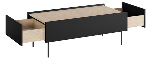 Čierny matný konferenčný stolík Desin 120 cm so zásuvkami - dub nagano