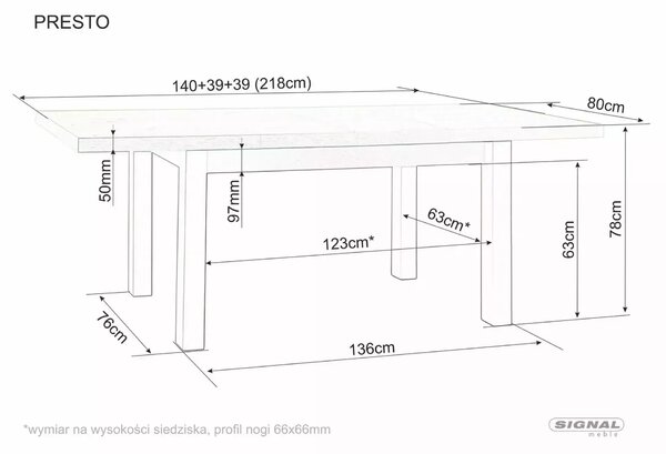 Signal Jedálenský rozkladací stôl Presto, 140-218cm, kašmír/cremona torro dub
