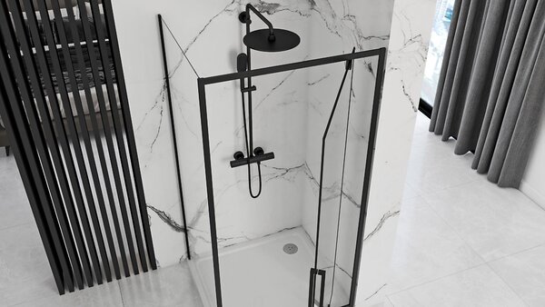 Sprchový kút REA RAPID SWING 80/dvere x 90/zástena cm, čierny/transparent - bez vaničky