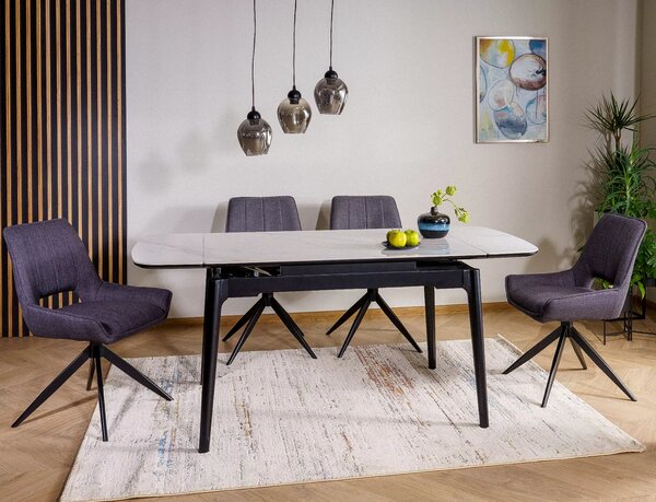 Signal Jedálenský rozkladací stôl Sento, 120-180cm, lesklá biela/matná čierna
