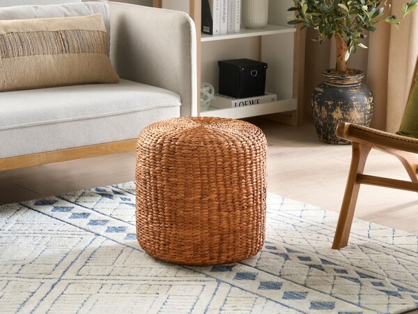 Puf prírodný svetlý z vodného hyacintu 40 cm polystyrénová výplň okrúhla taburetka v boho štýle