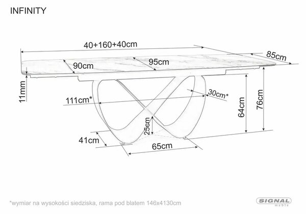 Signal INFINITY CERAMIC stôl jedálenský 160(240)X95, béžový TAJ MAHAL/medený