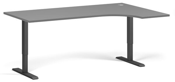 Rohový výškovo nastaviteľný stôl, 180x120 cm, 1 motor, L/P, čierna podnož, grafit