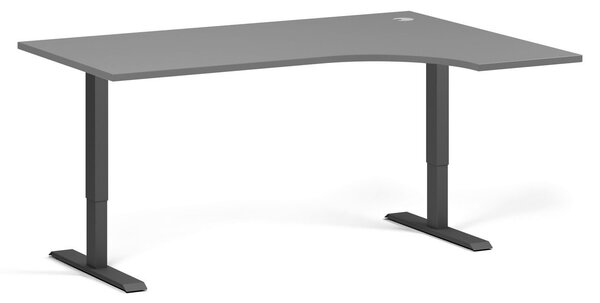 Rohový výškovo nastaviteľný stôl, 160x120 cm, 1 motor, L/P, čierna podnož, grafit