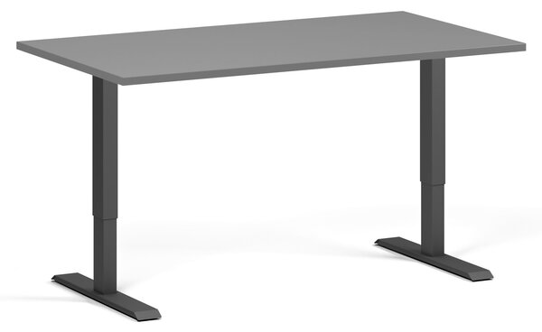 Výškovo nastaviteľný stôl, 140x80 cm, 1 motor, čierna podnož, grafit