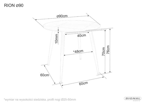 Signal RION jedálenský stôl FI90 cm, farba Travertine/nohy kašmír