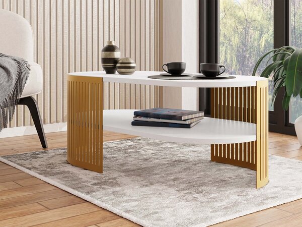 Mirjan24 Konferenčný stolík Zinzit Gold II, Farba: zlatá / arktická biela 5903211391996