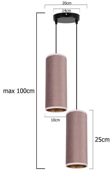 Luster na lanku AVALO 2xE27/60W/230V pr. 20 cm ružová/medená
