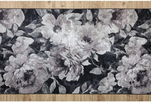 Protišmykový behúň LOTUS BOUQUET 52901 kvety sivý / béžový - hotový rozmer