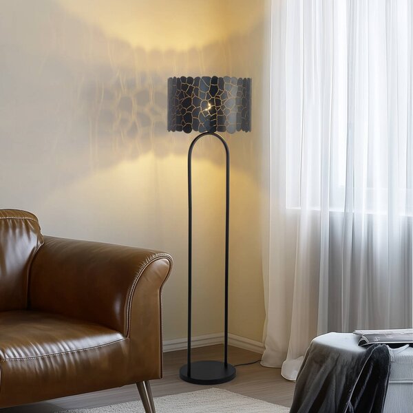 Stojacia lampa Lindby Aralena, čierna/zlatá, výška 143,5 cm, Čierna, Obývacia izba / jedáleň, kov, Moderný, Stojaca lampa