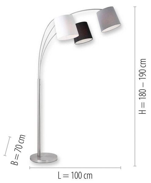Stojaca lampa Melvin, 3-pl., čierna/sivá/biela, Hliník / sivá / zinok, Obývacia izba / jedáleň, kov, Moderný, Stojaca lampa