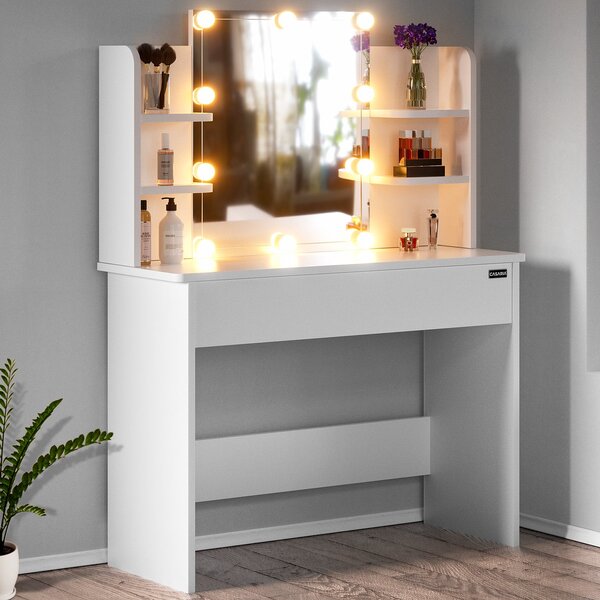Toaletný stolík Lucia s LED osvetlením 140x110x40 cm - biely