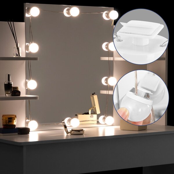 Toaletný stolík Lucia s LED osvetlením 140x110x40 cm - biely