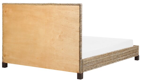 Posteľ prírodná ratan mahagónové drevo 160 x 200 cm lamelový rošt pletené ozdobné čelo boho moderný štýl spálňa