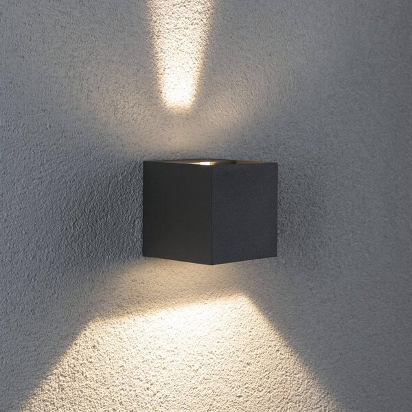 Paulmann Cybo LED vonkajšie nástenné svietidlo, 2 700 K, 8 x cm, sivá, Hliník / sivá / zinok, Hliník, Moderný, Nástenné svietidlo